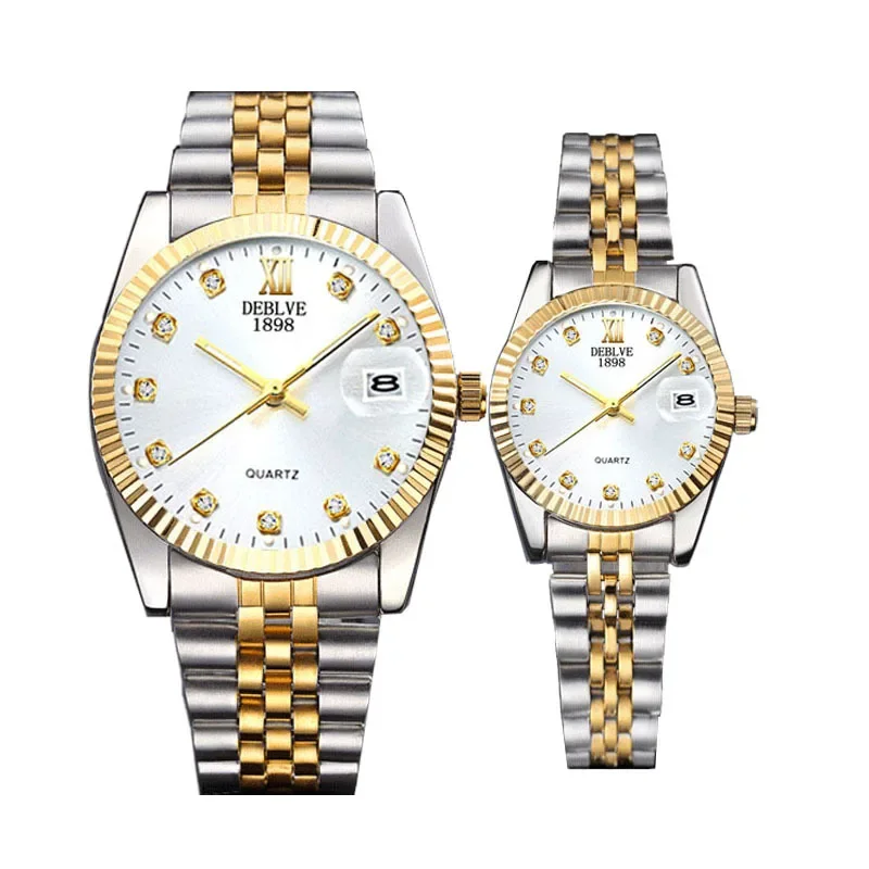 Solid Strap Watch Fashion Classic All-in-one Men's Watches Calendar Steel Strap Couple's Watch Diamond Women's Watch
