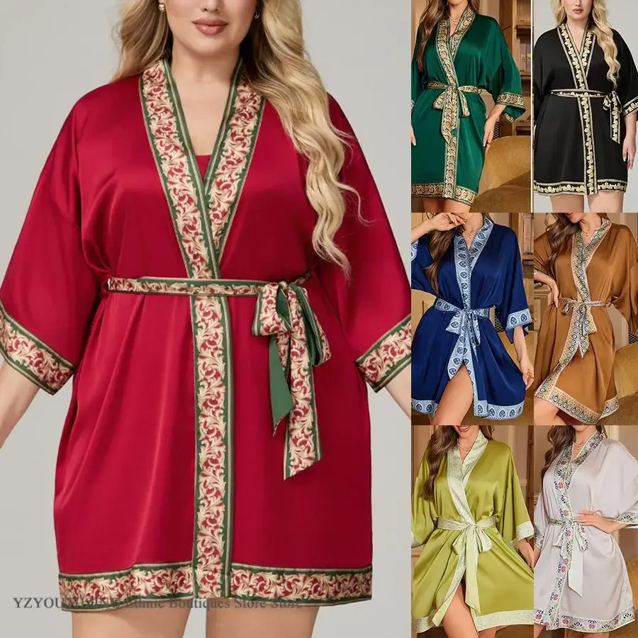 

Свободный халат в стиле барокко, домашнее платье, сексуальная одежда для сна из ледяного шелка, халат большого размера, женская одежда для дома, ночная рубашка, новая летняя ночная рубашка