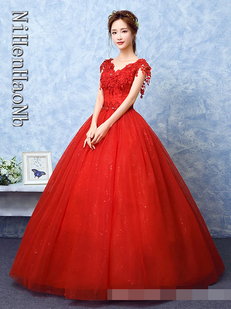 Vestido De novia rojo con cuello en V, traje De baile Vintage, bordado De encaje, 2023