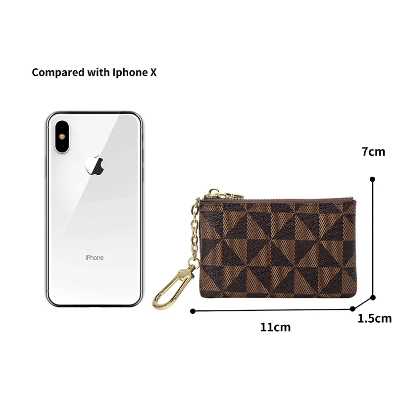 Coin Key Storage Bag with Chain Women Mini Coin Purse Luxury Designer Plaid Leather Small Zipper Wallet Ladies Keychain Trendy