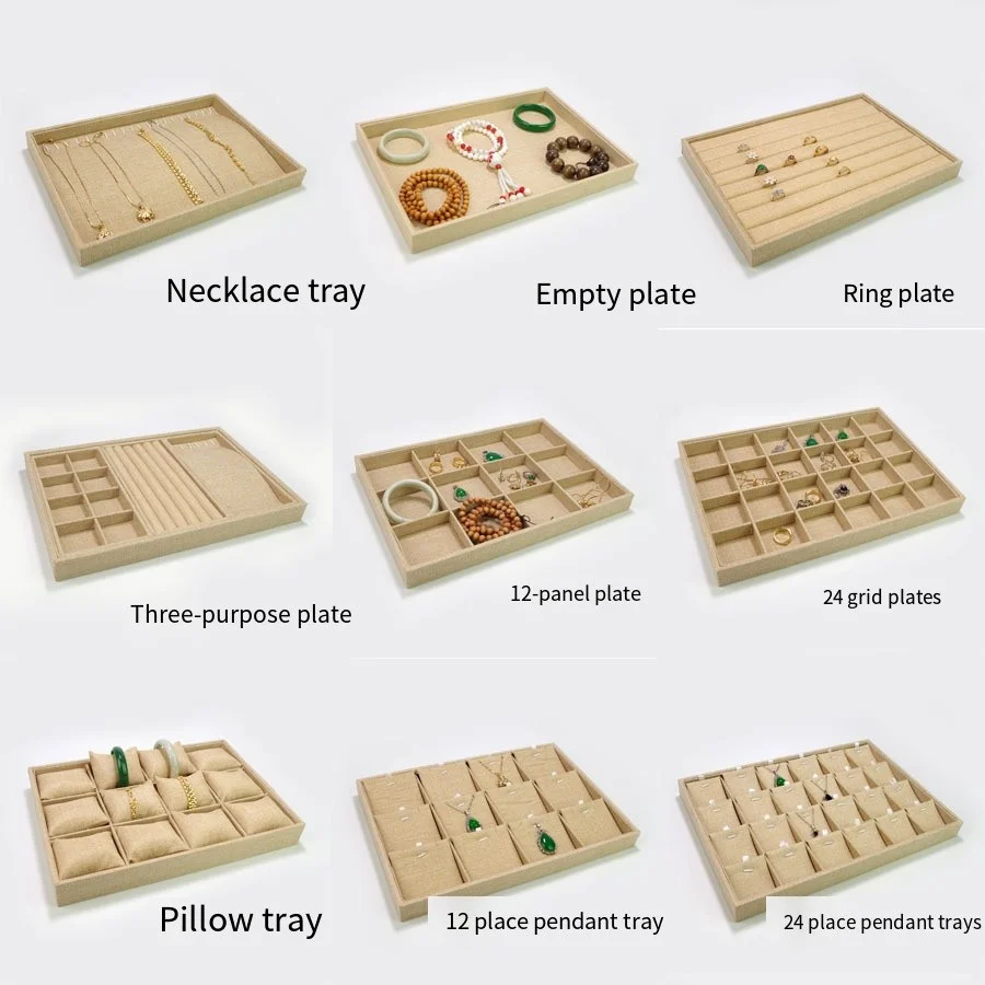 Elegant Linen Jewelry Display Tray for Rings Earrings Necklaces Pendant Bracelet ,Gift Box for Wedding/Boutique/Home Organizer