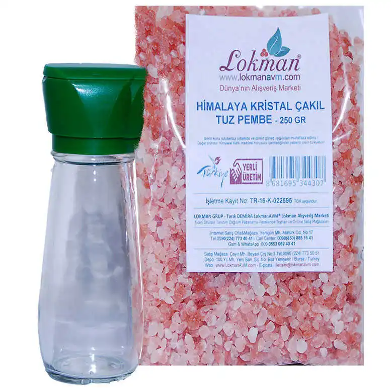 Salt Pepper Mill Green + Gravel of Himalayan Salt Pink 250 G