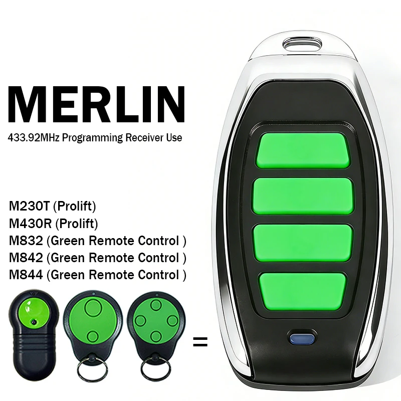MERLIN M832 M842 M844 Garage Door Remote Control 433.92MHz Work With MERLIN 230T 430R Prolift Garage Door Opener Receiver Motor