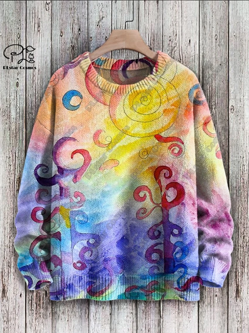 

PLstarCosmos new 3D printed colorful mini geometric retro pattern series warm ugly sweater street casual unisex winter sweater 2