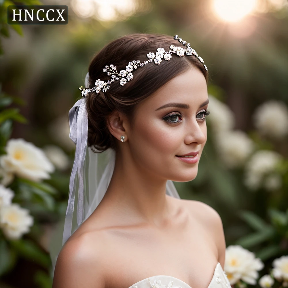 HNCCX Bridal Headband Faux Pearl Hair Accessories Crystal Headwear Rhinestone Bride Headdress Shiny Headpieces For Party CP129