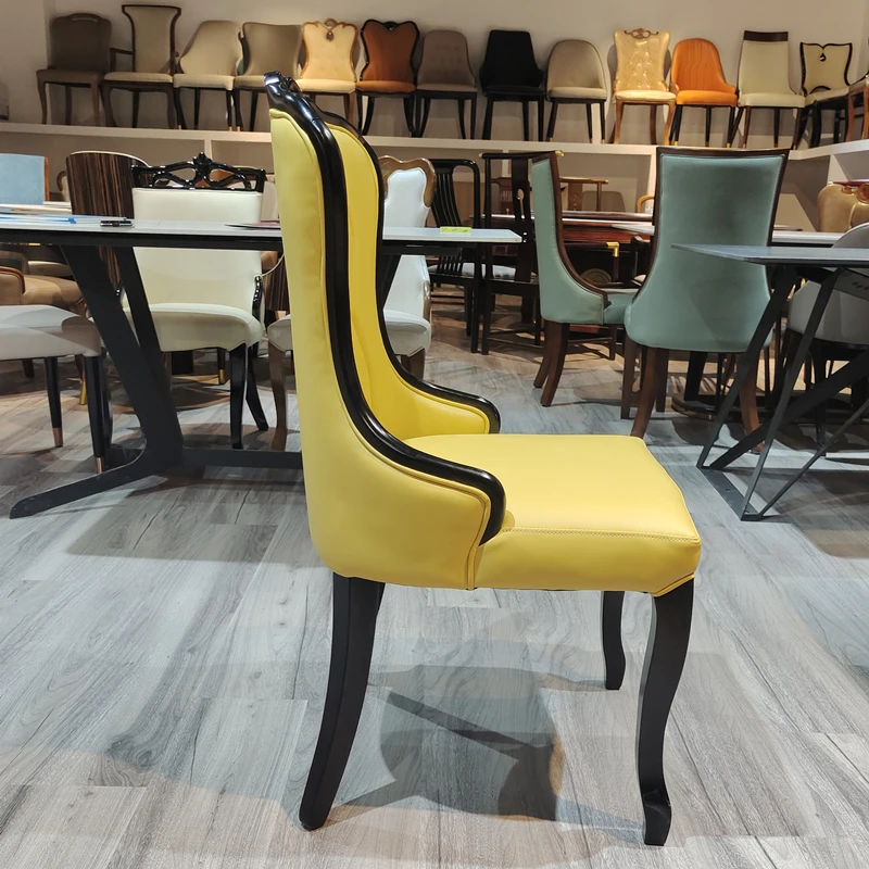 

Кожаный обеденный стул из цельного дерева со спинкой, современный простой домашний стул с хорошей текстурой для гостиницы, мебель для гостиной