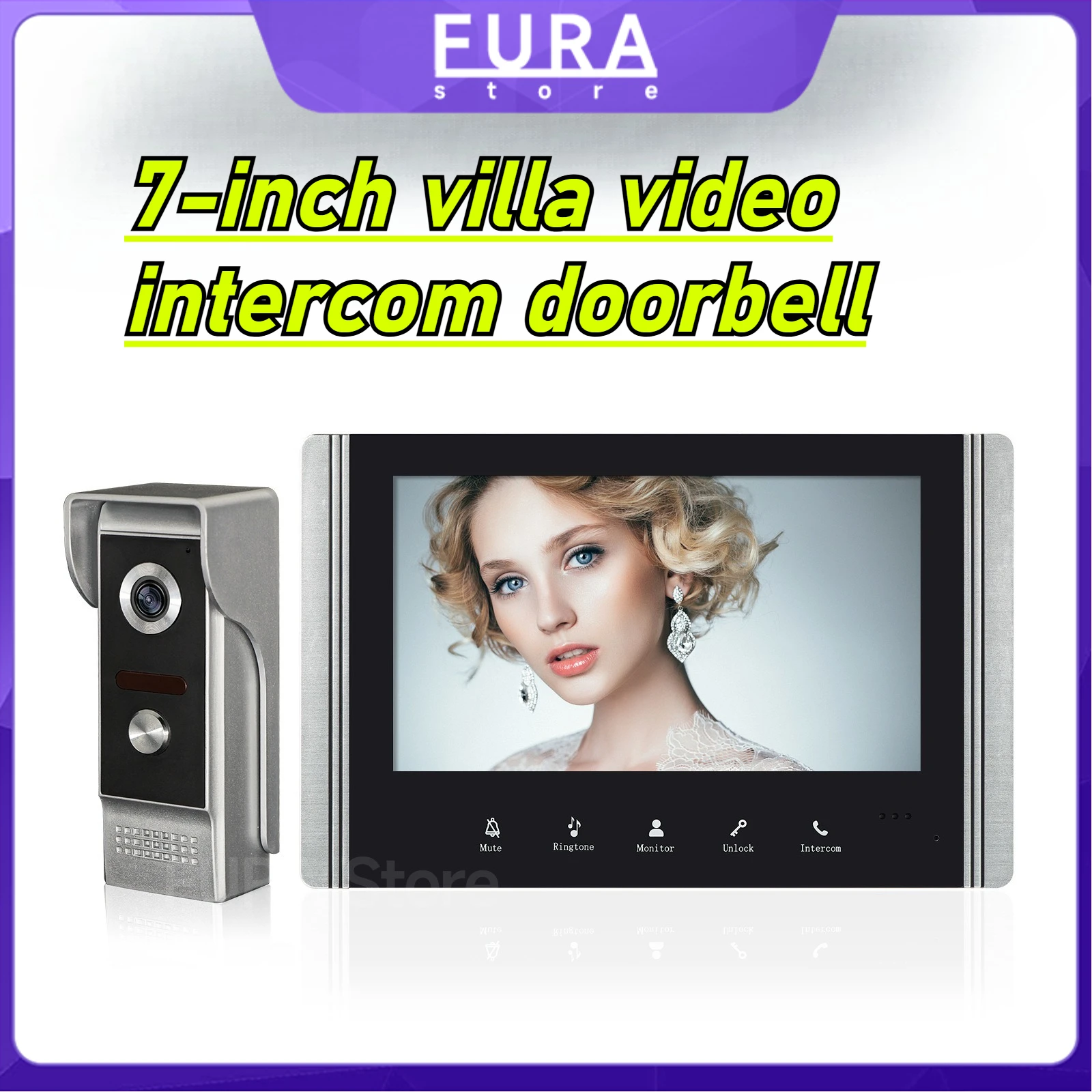 Campainha intercomunicadora sem fio de 7 polegadas com visão noturna e alta definição, casa inteligente, tela à prova d'água, câmera campainha visível
