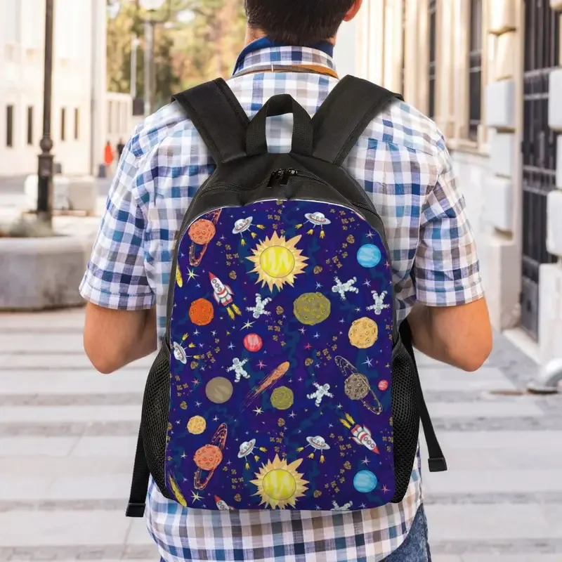 Personalized space planet rocket backpacks women men basic bookbag for school college universe astronaut spaceship bags