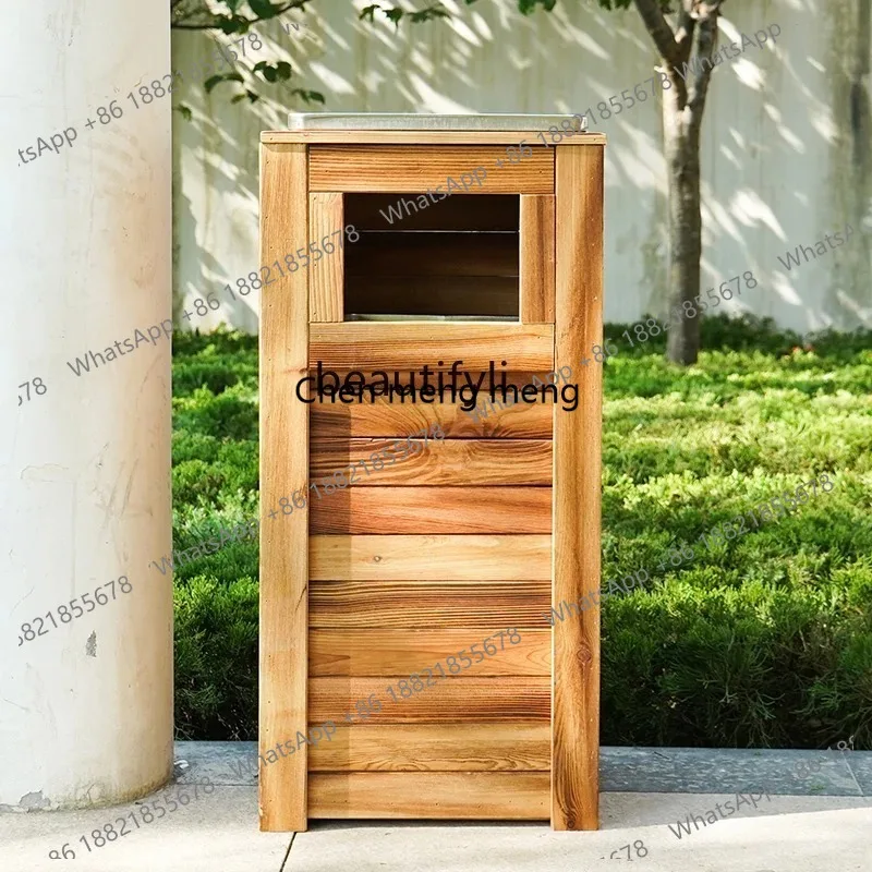 

ss26 GY Outdoor Solid Wood Trash Can Park Scenic Spot Community Sanitation Ash Bucket Carbonized Wood Anti-Corrosion Trash Can