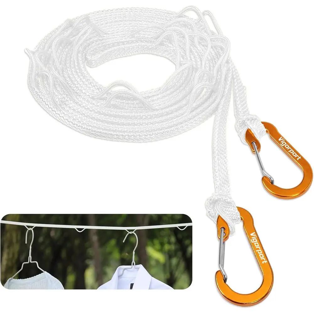 Compact Outdoor & Indoor Travel Clothesline with Hang Hole, Suitable for Camping, Hotels, Backyards, Cruise Ships (White, 12.5ft