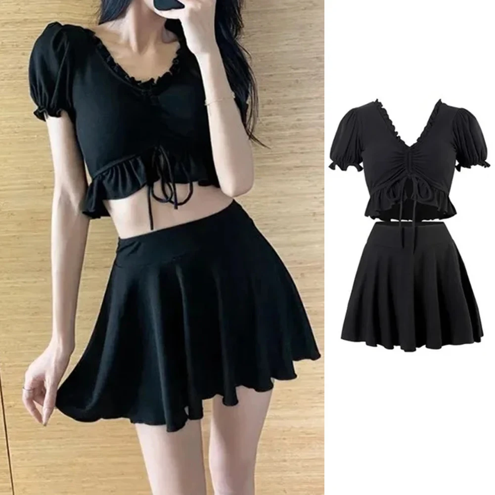 Quick Dry Beachwear Black Skirted Swimsuit Beach Trips Beach And Swimming Use Environmentally Friendly Swimwear