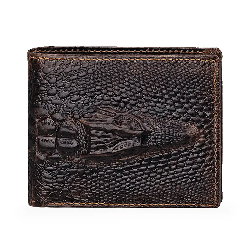 New Short Men Wallets Genuine Leather Luxury Brand Card Holder Male Purse Photo Holder Crocodile Pattern Small Men\'s Wallet