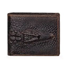 New Short Men Wallets Genuine Leather Luxury Brand Card Holder Male Purse Photo Holder Crocodile Pattern Small Men's Wallet