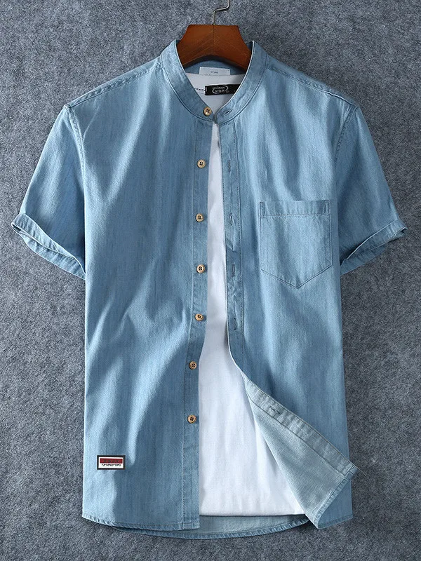 

Men's Large Size Denim ort Sve irt Slim Fit Youthful Sle round Ne Casual irt for Summer Wear Comfortable Fabric