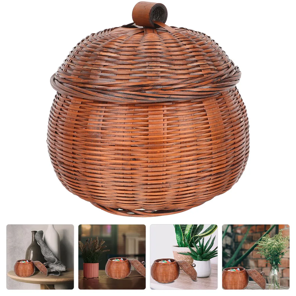 

Retro Storage Basket With Cover Multi-Function Wooden Egg Holder Bamboo Daily Use Convenient Household Fruit Basket Kitchen