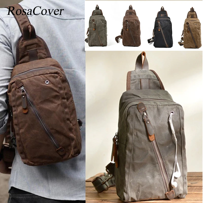 Luxury Fashion Casual Waxed Canvas Chest Bag European Style Men Sling Bag Vintage Waterproof Small Knapsack For Men Support