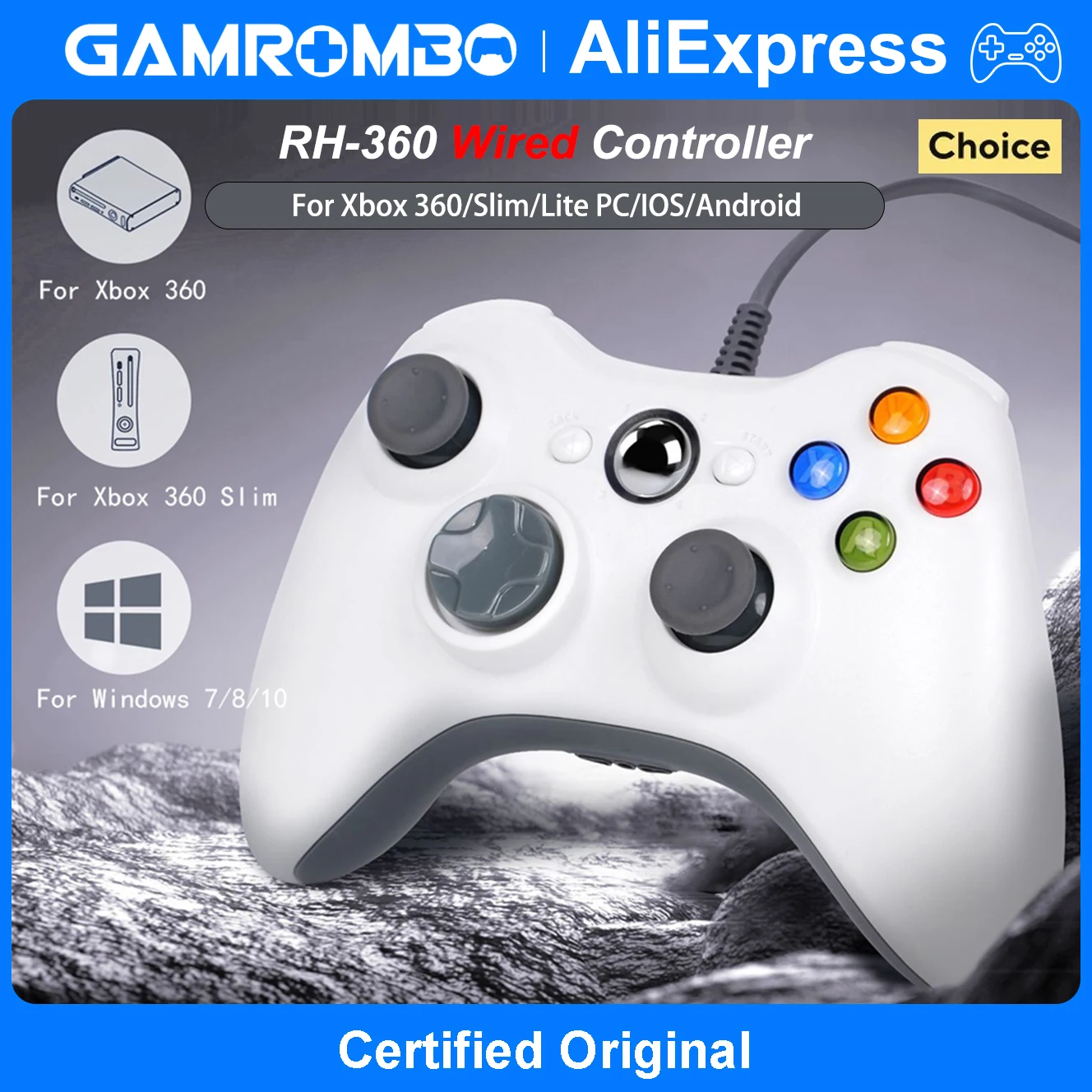 

GAMROMBO Controller for Xbox 360/Slim/Windows7/8/10 Wired Game Joystick Wireless Gamepad Gaming Controle Rocker W/Dual Vibration