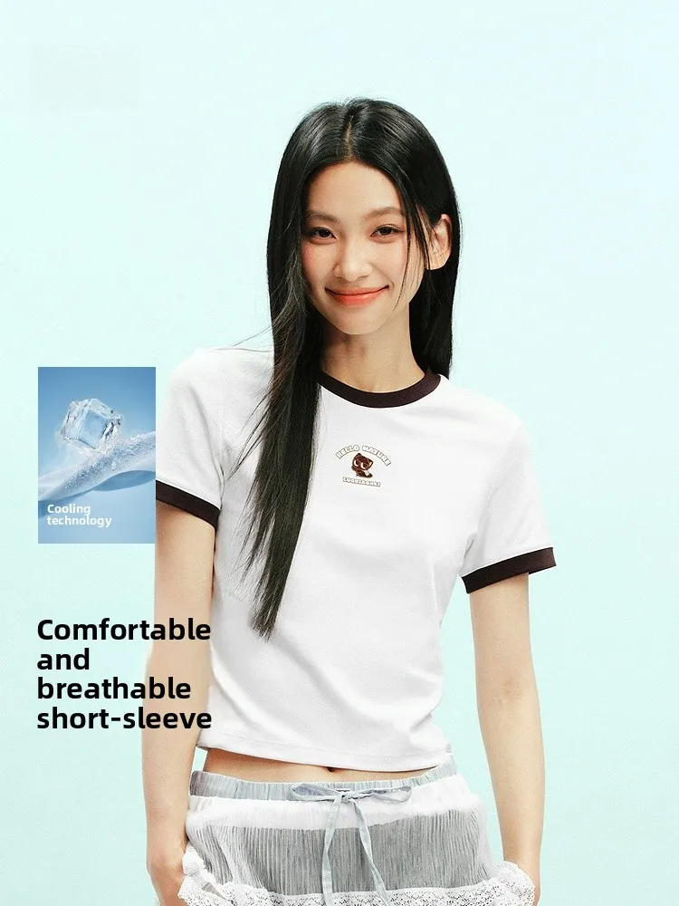 

Женская футболка Semir с коротким рукавом, охлаждающая, с цветовыми блоками, приталенная, летняя, повседневная, с круглым вырезом, укороченная
