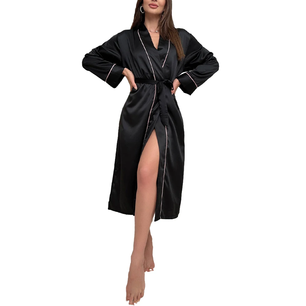 

Women Satin Bathrobe Kimono Lingerie Bride Dressing Gown Sleepwear Dress Nightgrown Nightdress Homewear Long Night Robe