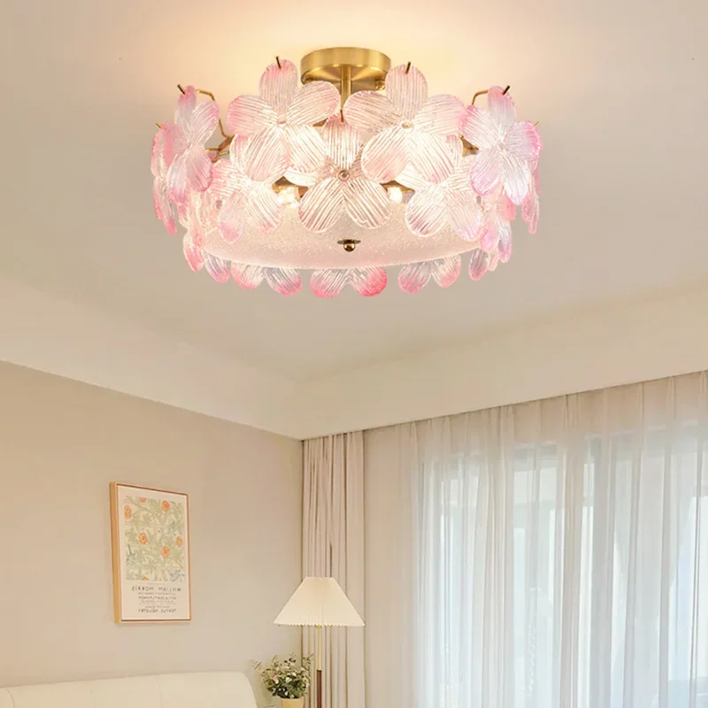 Glass flower girl bedroom ceiling light cream wind French bedroom living room dining room petal cloakroom ceiling light