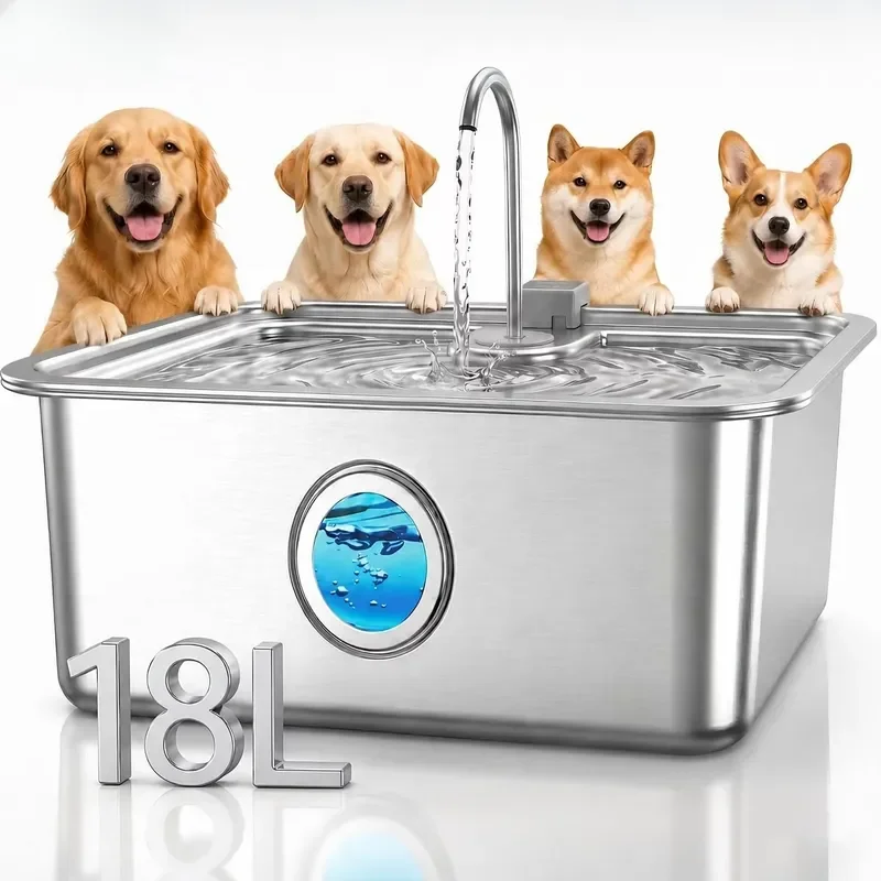 18L Stainless Steel Pet Water Fountain Automatic Dog Cat Drinking Dispenser with Filter Silent Large Capacity Flowing Water