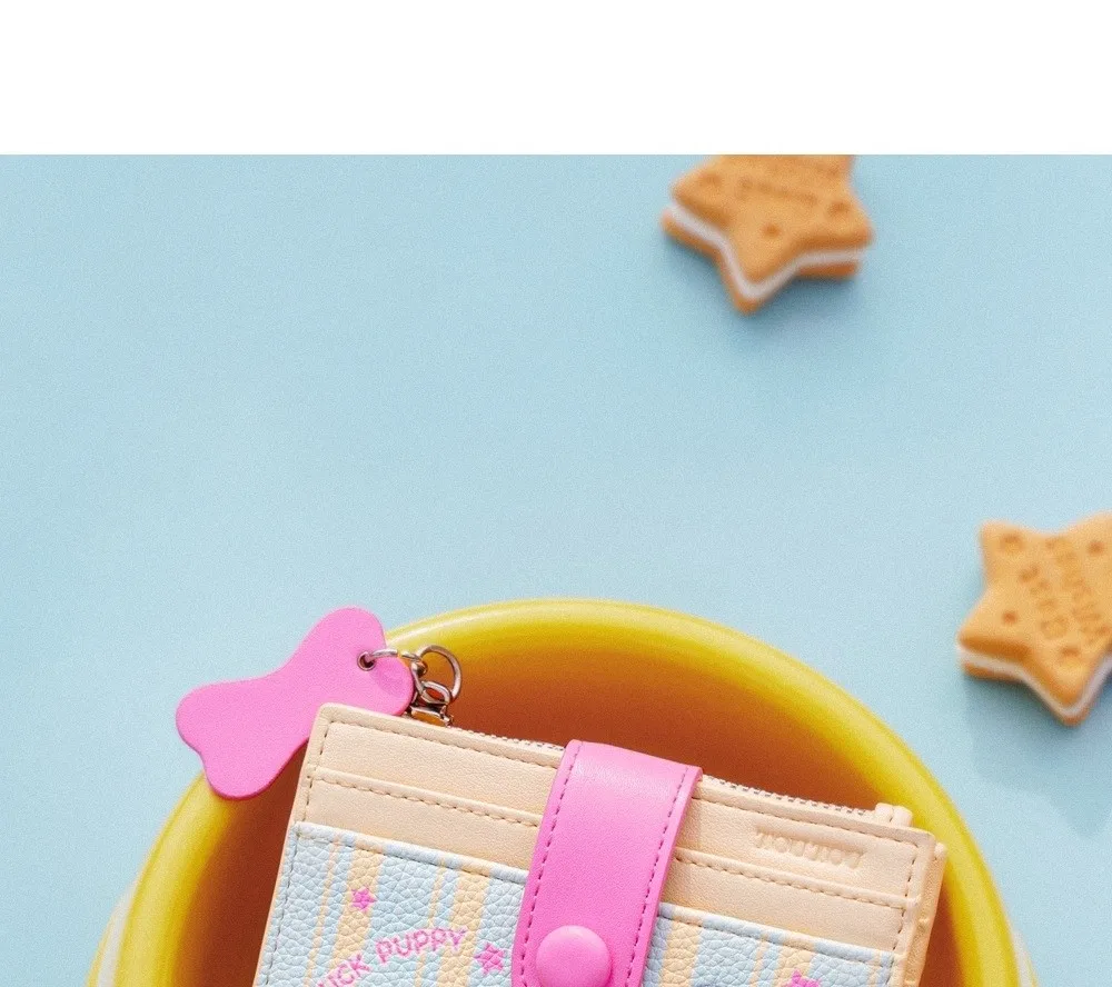 الكورية نمط الألماني التطريز محفظة قصيرة سستة الدوبامين اللون محفظة نسائية للعملات المعدنية بولي Cartoon الكلب حافظة للبطاقات النساء فتاة #4