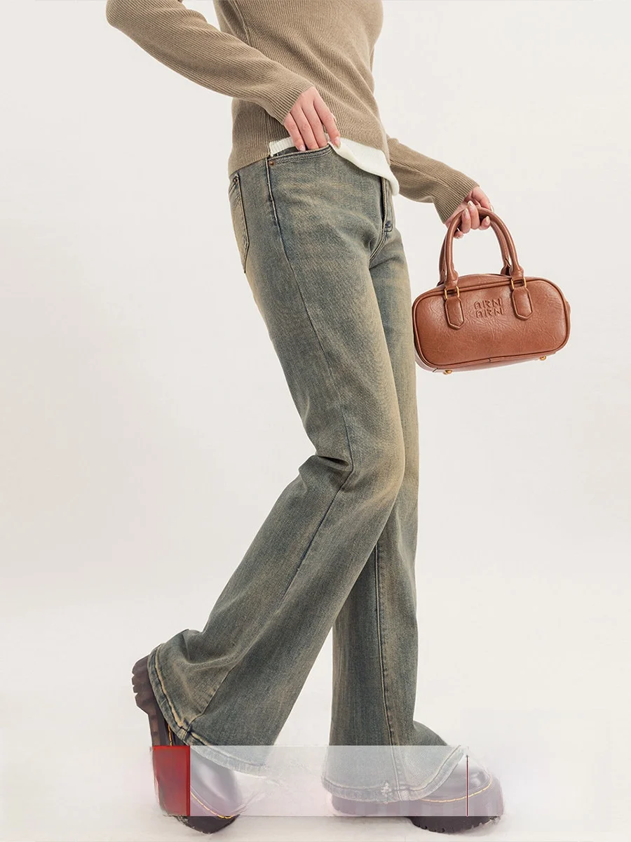 

Женские джинсы с высокой талией и широкими штанинами, весна 2024, новые, в американском ретро-стиле, с драпировкой, утягивающие, на молнии, однотонные