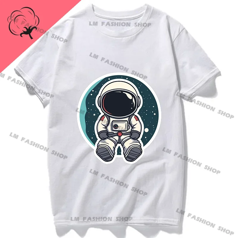 Cute Astronaut Graphic T Shirt Homme Women and Mens Clothing New in Tops & Tees Printed T-shirt 100% Cotton Adorable Space Theme