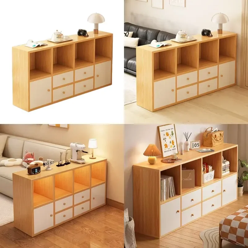 Wall Mounted Bookshelf with Locker Sofa Side Table Living Room Partition Storage Unit Multi Tier Bedside Cabinet for Home