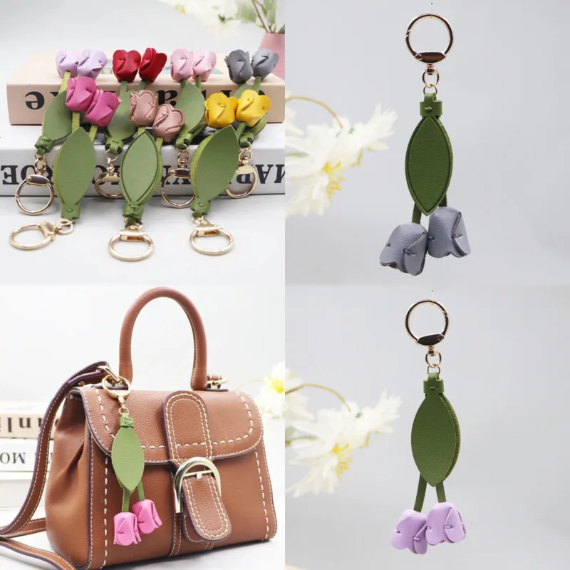 

3D Accessory Keychain Y2K Pendant Tulip Cute Personalized Car Key Holder Custom Logo Key Ring Embossed Blade Creative Gift New