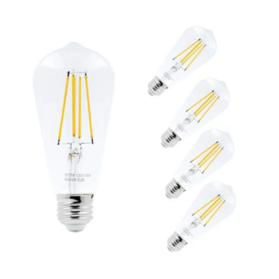 

LED Edison Light Bulbs 60 Watt Decorative Vintage Style Incandescent Lightbulb Equivalent E26 Base ST58, Pack of 4