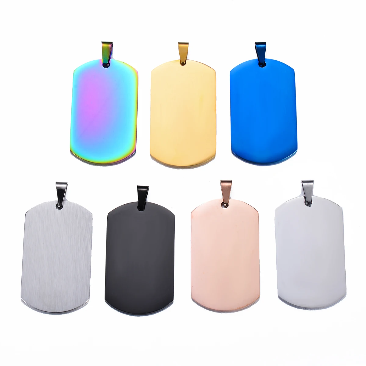 Military Army ID Wholesale 7 Colors Stainless Steel Name Blank Dog Tags Pendant Rectangle Necklace Jewelry