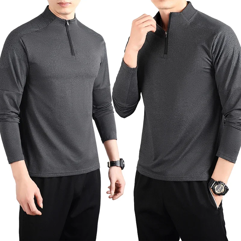 High Quality Men Casual Long Sleeves with Half Zip Quick Dry Breathable Running Shirt Bodybuilding Sport Tee Workout Apparel