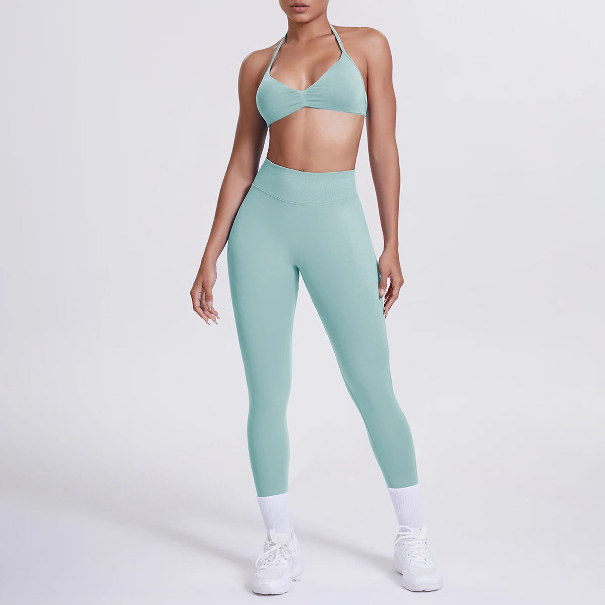 Frauen 2 stücke Patchwork Sport Yoga Anzug Training Ärmellose Sport Gym Tops Bauch-steuer Abnehmen Booty Leggings Yoga Anzug Sport – Detail 22