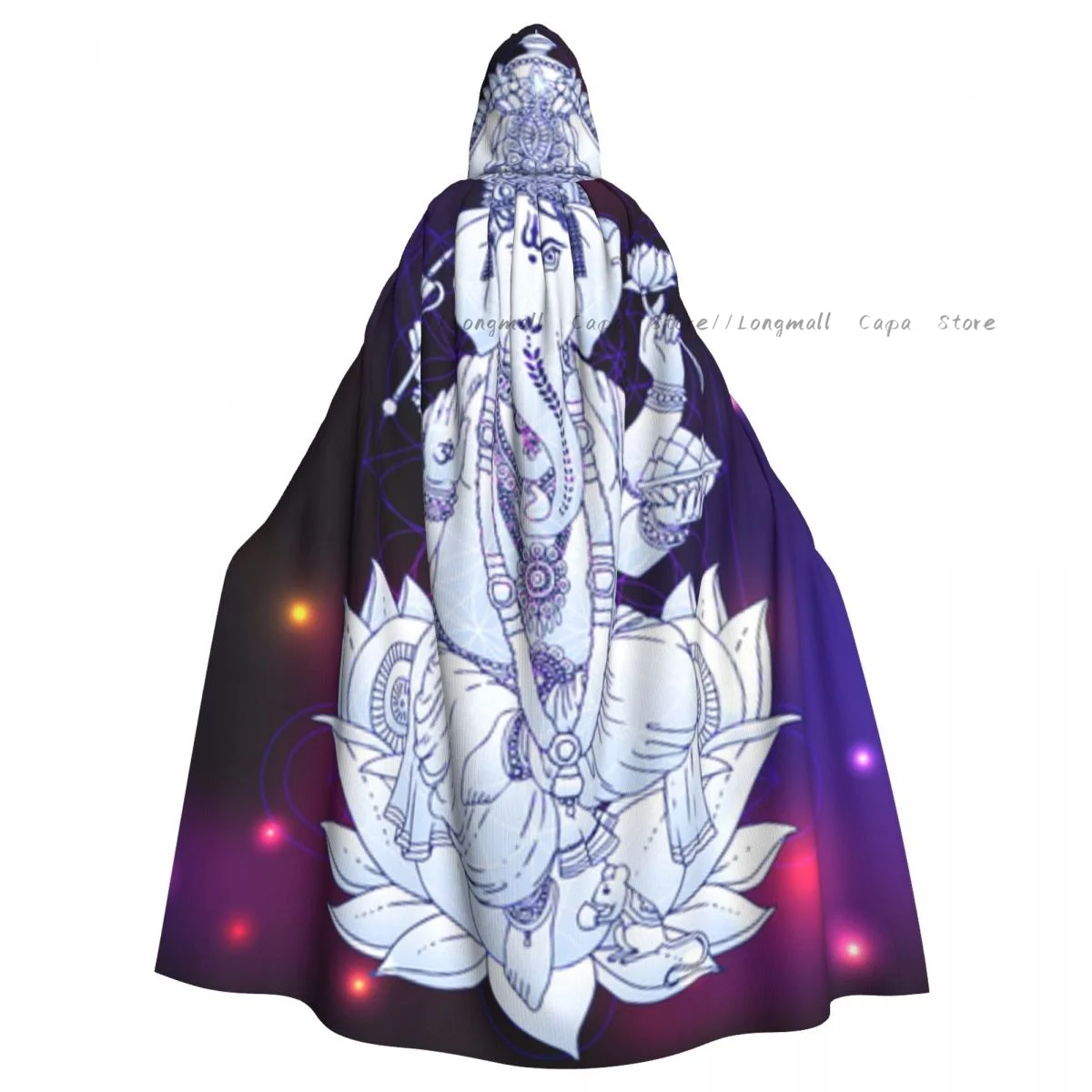 Witch Cloak Hindu Lord Ganesha Print Halloween Cosplay Costume Unisex Adult Cloak Retro Ages Cape