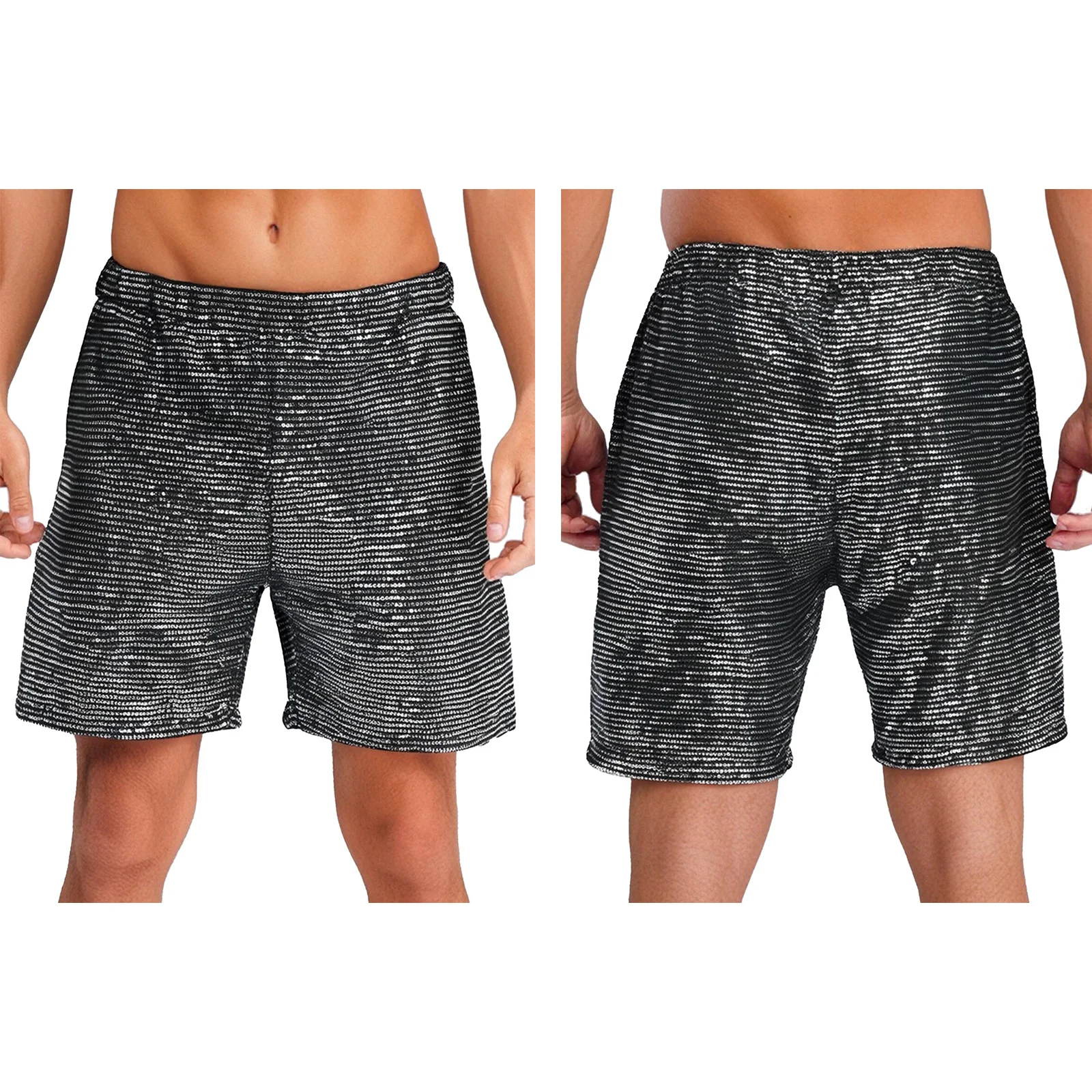 

Men Casual Mid-half Short Bottoms Fashion Sequins Party High Look Dance Shorts Elastic Waistband Soft Liner Bling Bling Shorts