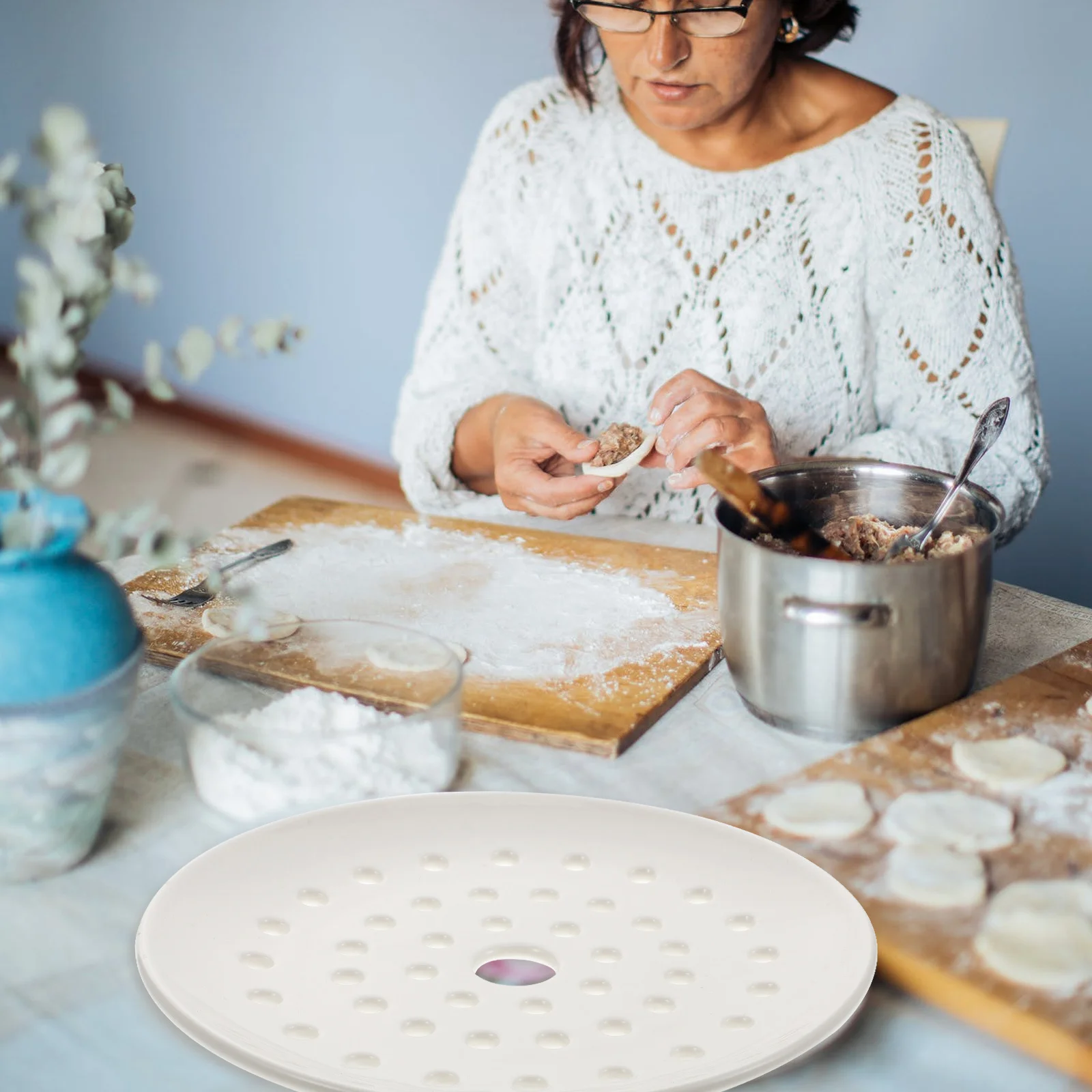 

Dinner Plates Steaming Kitchen Ceramic Dumpling Tray Draining Household Tableware