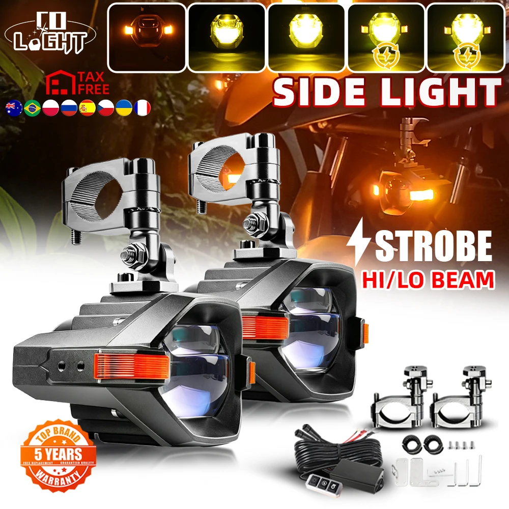Image of CO LIGHT 3 Zoll Motorrad-Fahrlichter Nebelscheinwerfer Weiß Bernsteinfarbenes Seiten-Zusatzlicht Stroboskop Fern- und Abblendlicht für Offroad-Einsatz 12V 24V