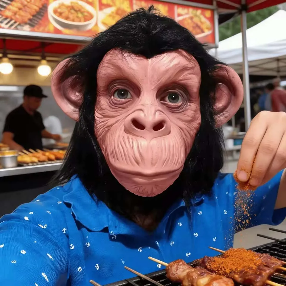 Latex Vivid Monkey Mask With Wig Funny Full Face Animal Mask Dress Up Accessory Halloween Cosplay Costume Prop Party Decors ﻿
