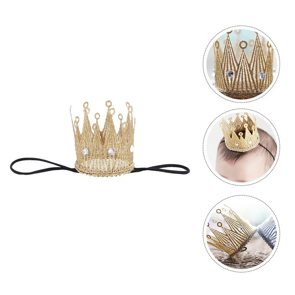 

1pc Baby Crown Headband Rhinestone Studded Lightweight Flexible Infant Tiara For Photography Birthday Party Baptism Baby