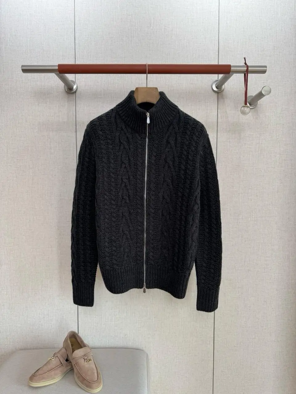 

Мужской свитер-пальто премиум-класса из смесового нейлона с молнией, крупной вязки, модная зимняя верхняя одежда