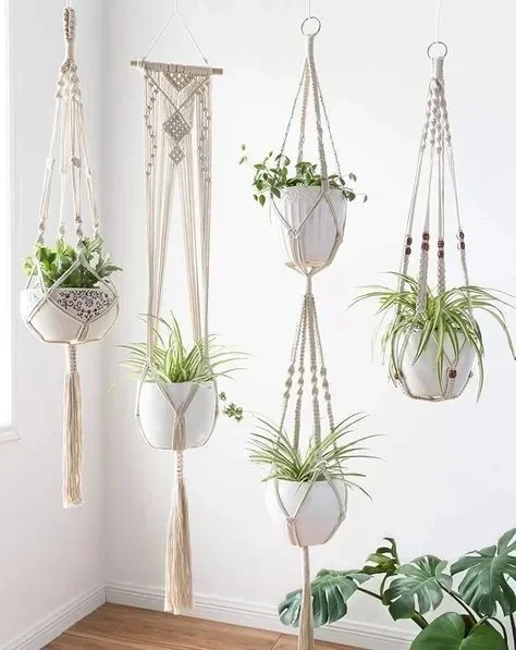 Handmade Macrame Flowerpot Net Vintage Hanging Basket Plant Hangers Cotton Flowerpot Hanging Pot Rope Garden Balcony Decor