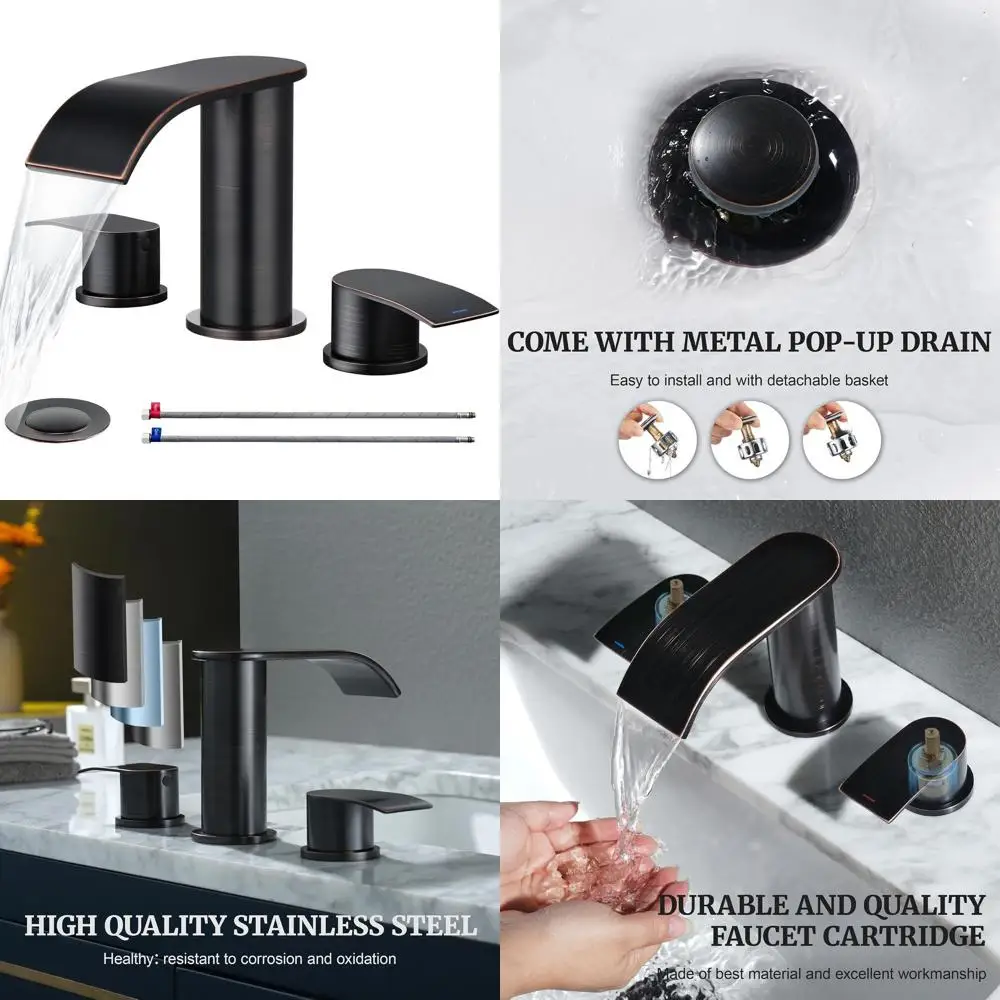 

Oil Rubbed Bronze 8 Widespread Bathroom Sink Faucet with Pop-Up Drain and 2 Hoses