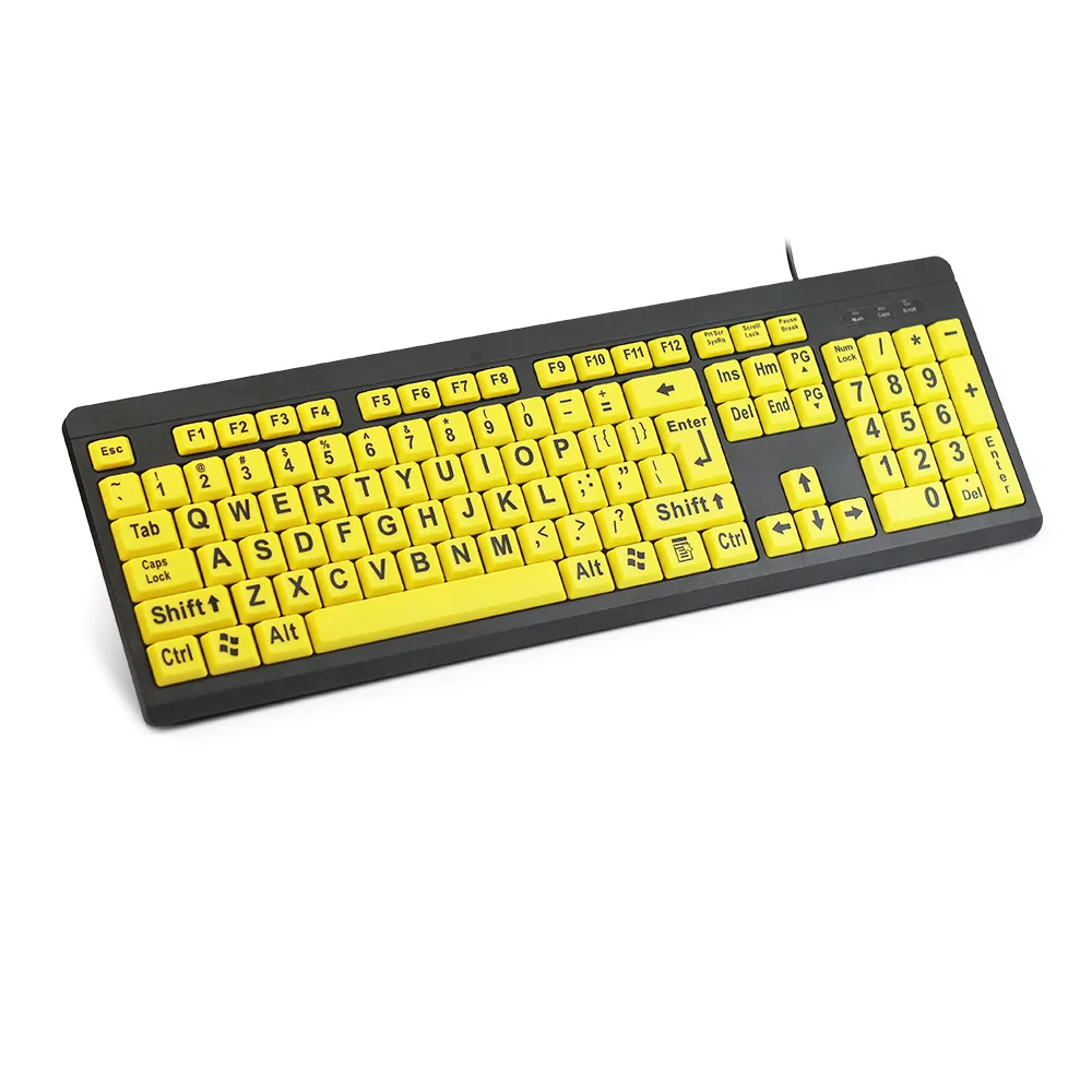 

Large Font Bold Characters Laptop Wired Keyboard 104 Keys USB Black Yellow Keyboards for Seniors Computer Notebook Claviers