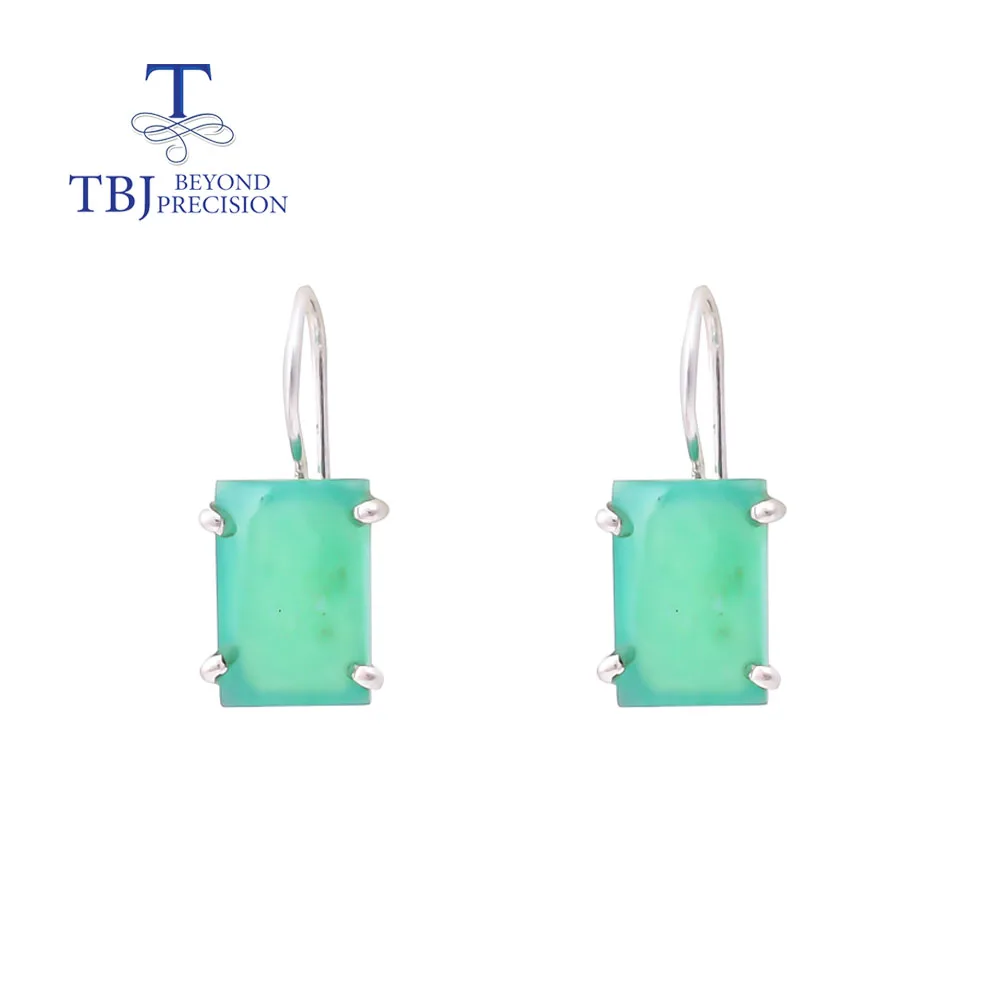 

handmade Simple Hook Earring natural 6.8ct chrysoprase bag 8x12 925 sterling silver fine jewelry for women daily wear nice gift