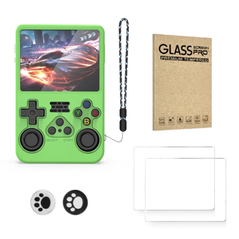 5in1 Accessories Set for R36S Handheld  Console - Includes 2 Tempered Glass Screen Protectors + 2 Joystick Caps + 1Silicone Case