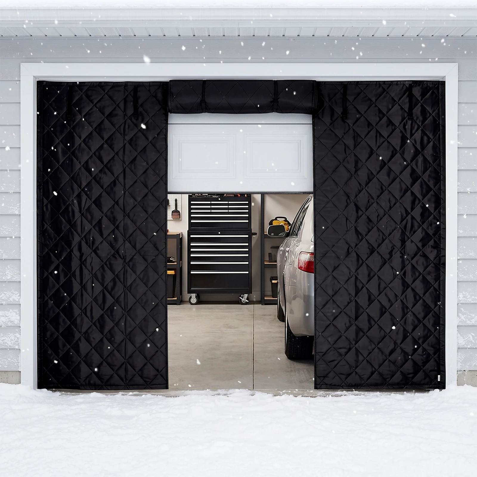 9x7ft Garage Door Curtain, Magnetic Seal Windproof Privacy Door Drape With 2 Adhesive Tapes For Front Rear Door Patio Porch Balcony Terrace