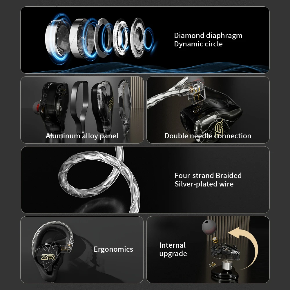 ND ZR 다이아몬드 다이어프램 이어폰, 발열 등급, 고품질 유선 인이어 스테이지 라이브 모니터링 이어 리턴