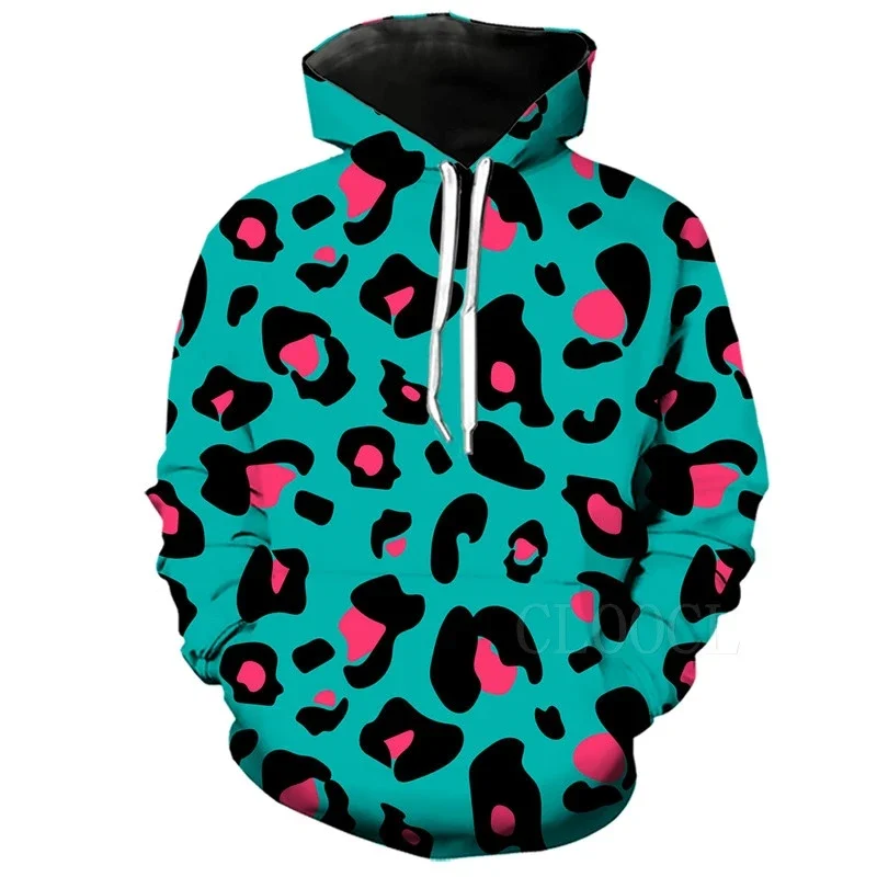 3D printed Harajuku men\'s sportswear leopard print men\'s hooded sweatshirt men\'s and women\'s leopard print pullover casual