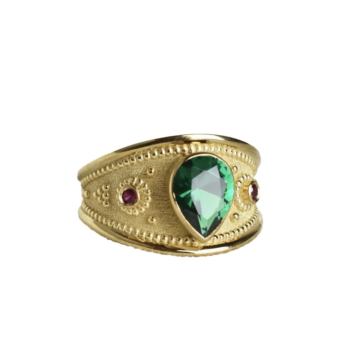 Anillo de gota de agua de palacio compuesto europeo y americano, chapado en oro de 18k con incrustaciones de circonita verde, joyería, nuevo